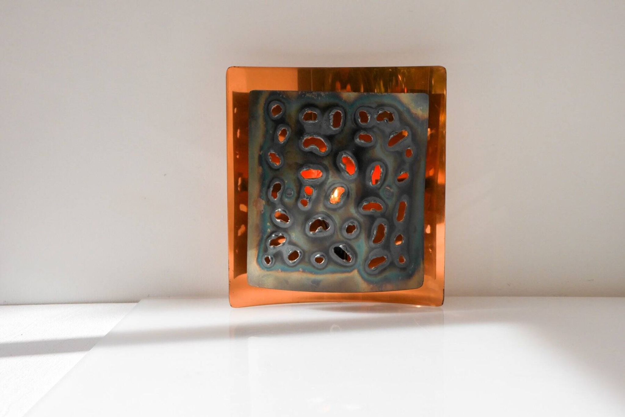 Vintage Brutalist copper wall sconce from Boréns, 1960s