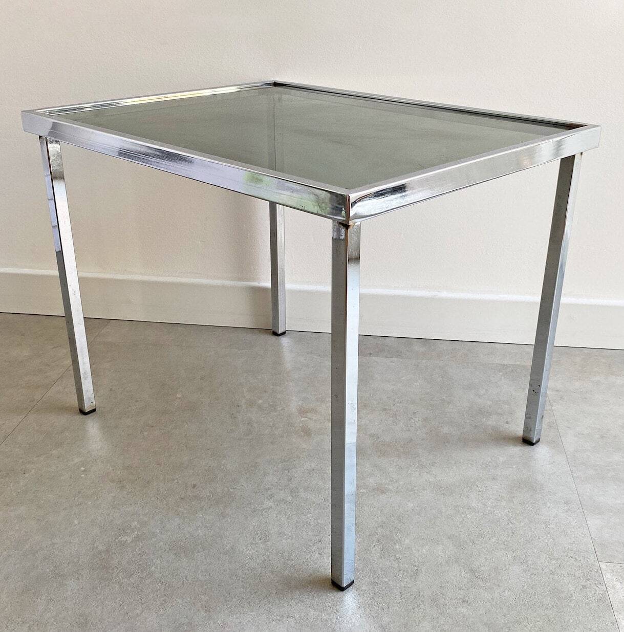 Vintage chrome side table with s smoked glass top