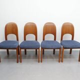 Vintage eetkamerstoelen Holstebro Denmark Teakhout nieuwe stoffering blauw
