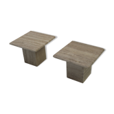 Paire de tables d’appoint en travertin