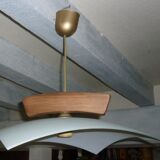 Modern graphic pendant lamp in opaque glass and wood