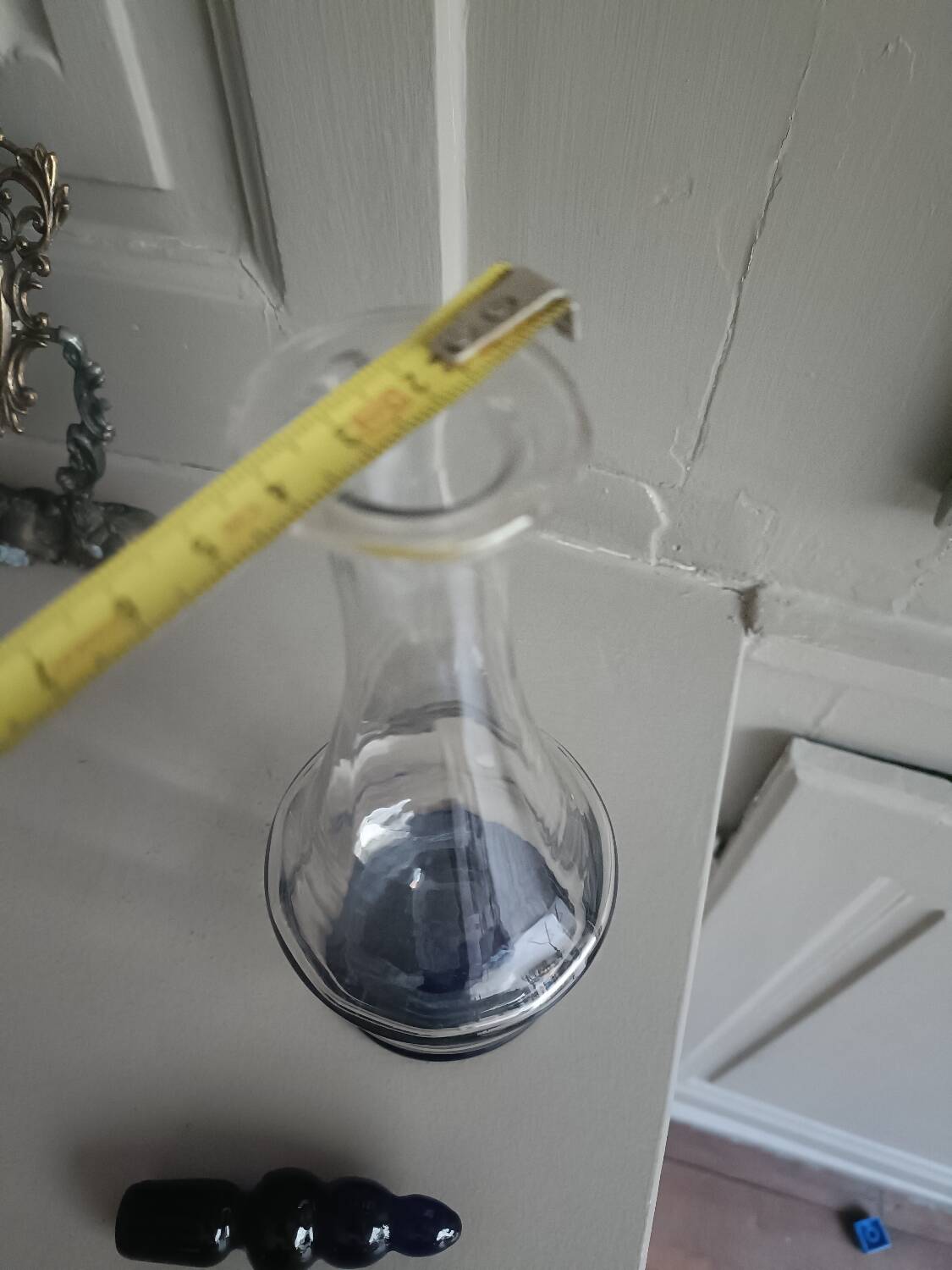White and blue blown glass carafe
