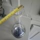 White and blue blown glass carafe