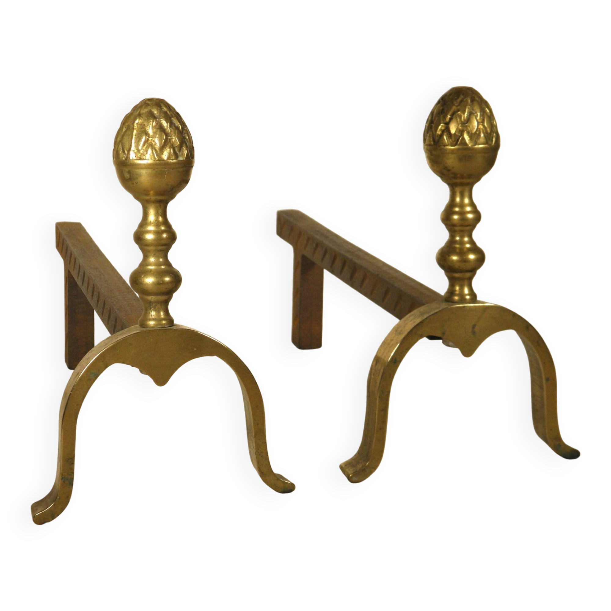 Pair of brass “pine” andirons