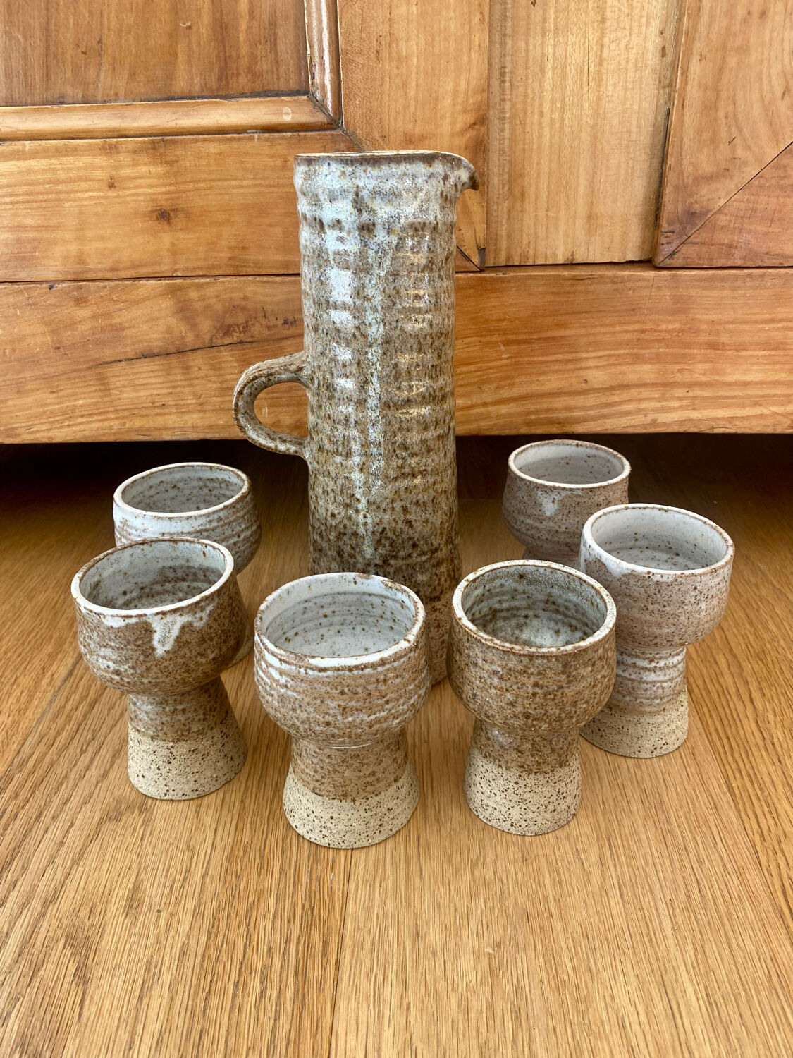 Vintage stoneware coffee set and ceramic cups