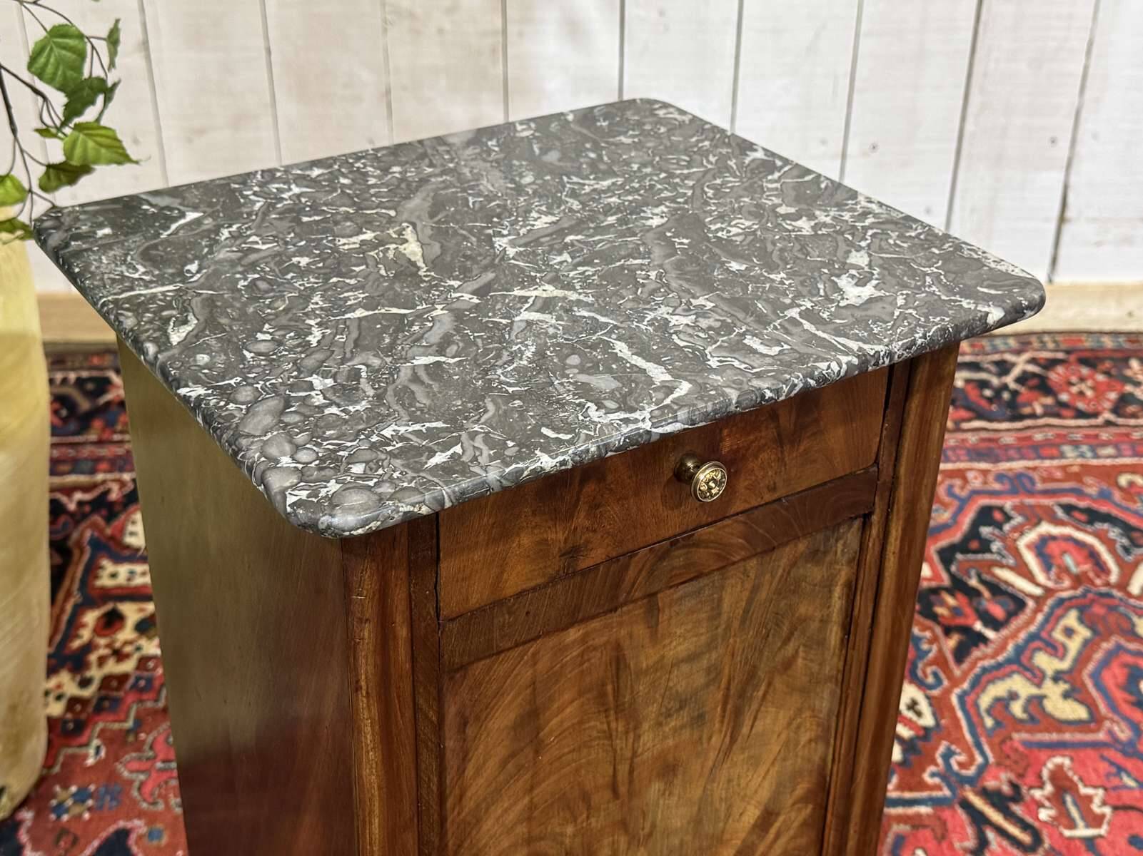 19th-century bedside table in mahogany with a grey marble top.