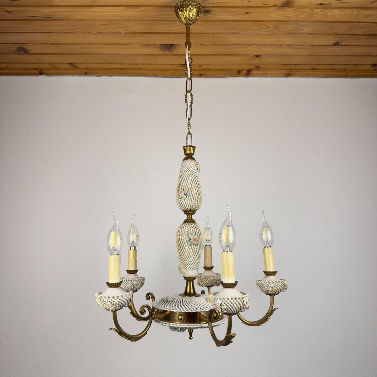 Capodimonte Art Nouveau Vintage Chandelier, 1930s
