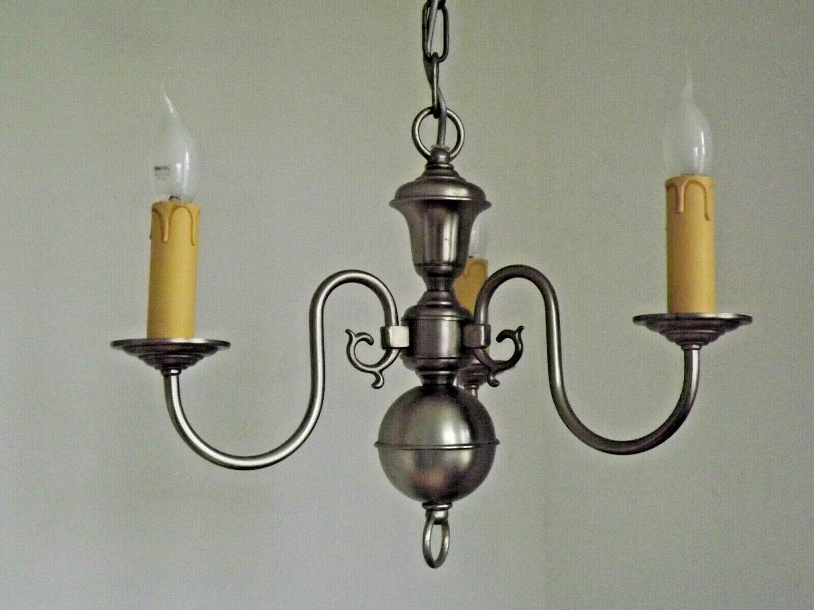 Vintage french 3 light silver brushed satin flemish chandelier