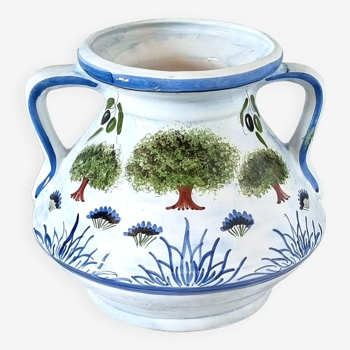 Rustic Mediterranean style Spanish ceramic vase handmade and hand painted.