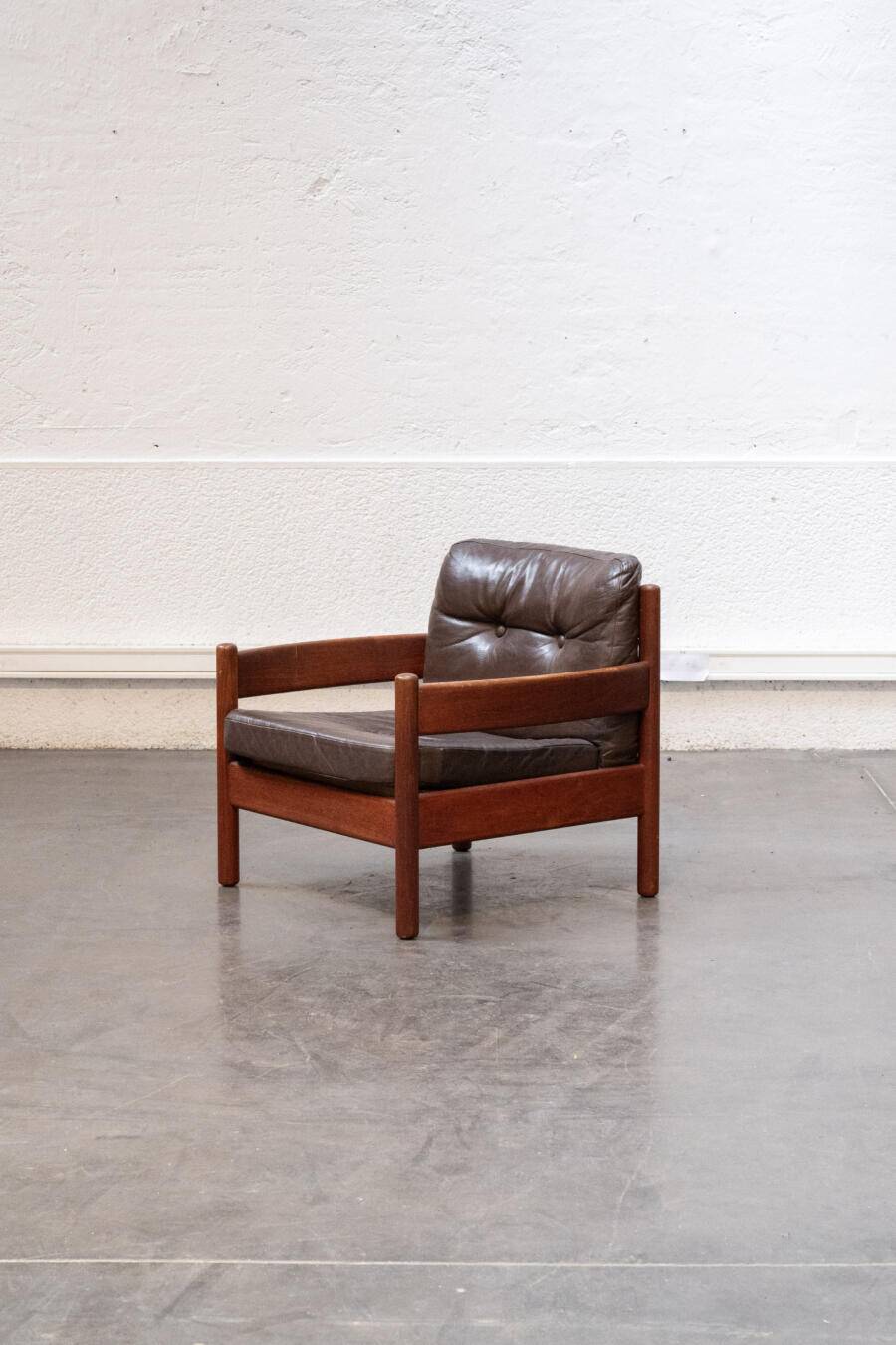 Teak and leather armchair