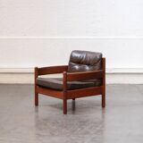 Teak and leather armchair