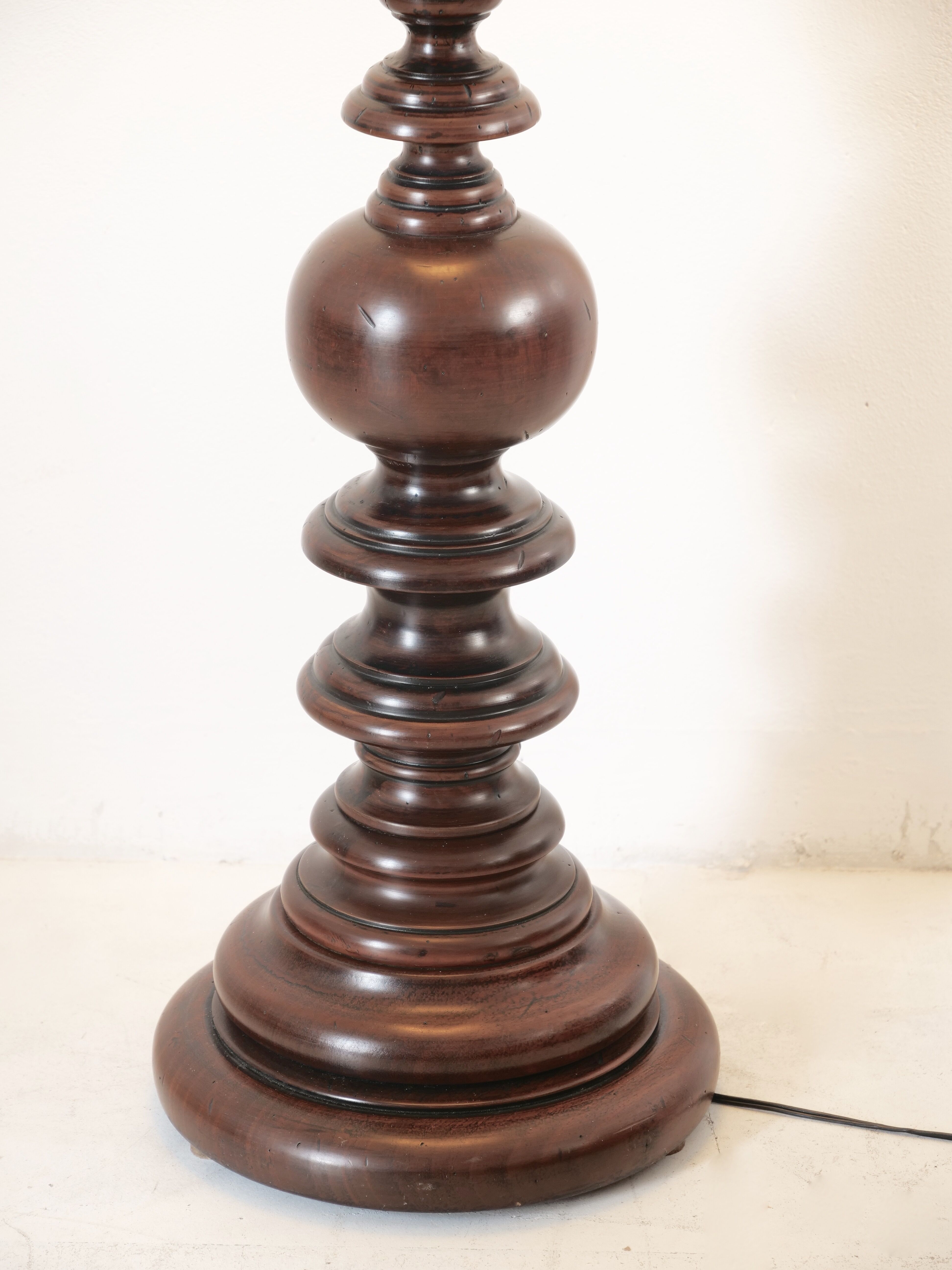 Turned wooden floor lamp