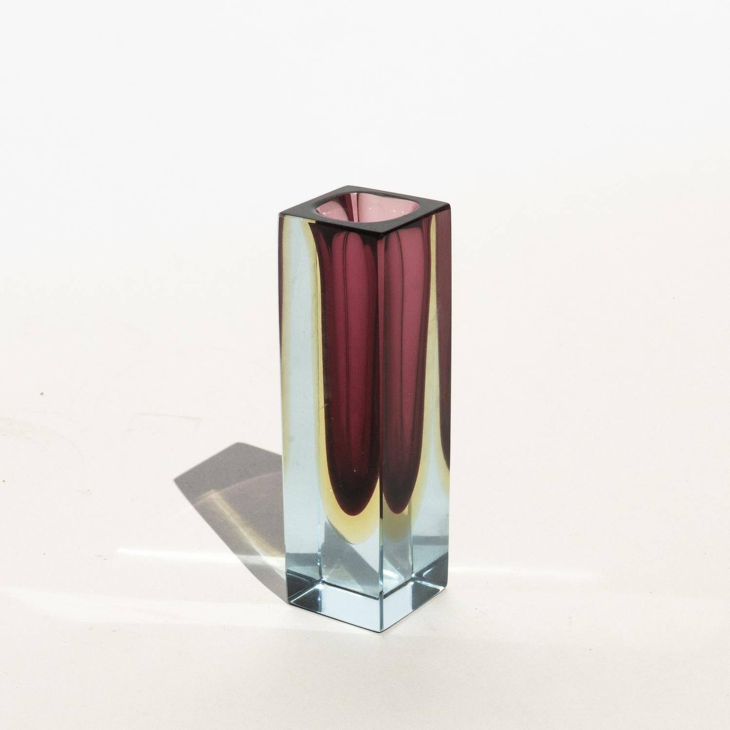 Vintage Small Geometric Vase, Violet "Sommerso" Murano Glass, Flavio Poli Style