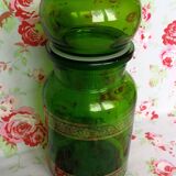Flacon d'apothicaire en verre vert et liserés dorés pot ancien
