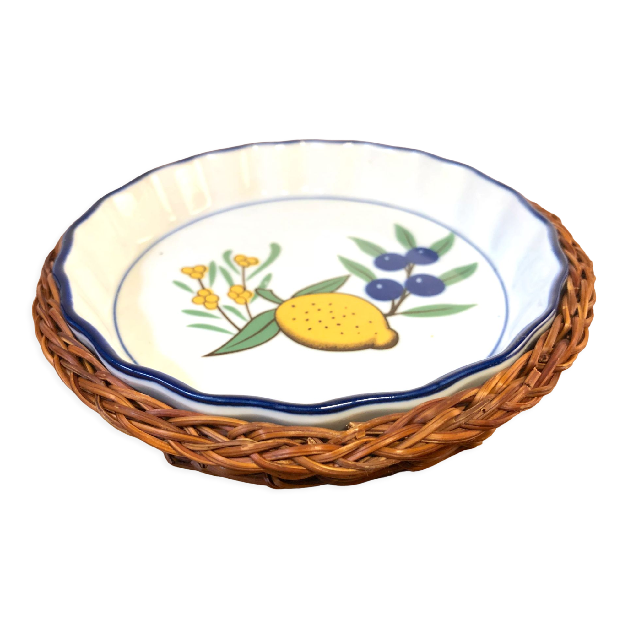 Vintage pie mold and wicker pan