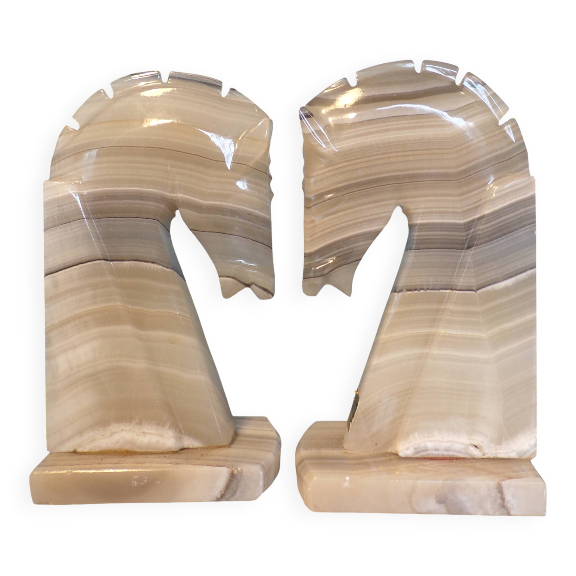 Pair of onyx horse head bookends