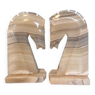 Pair of onyx horse head bookends