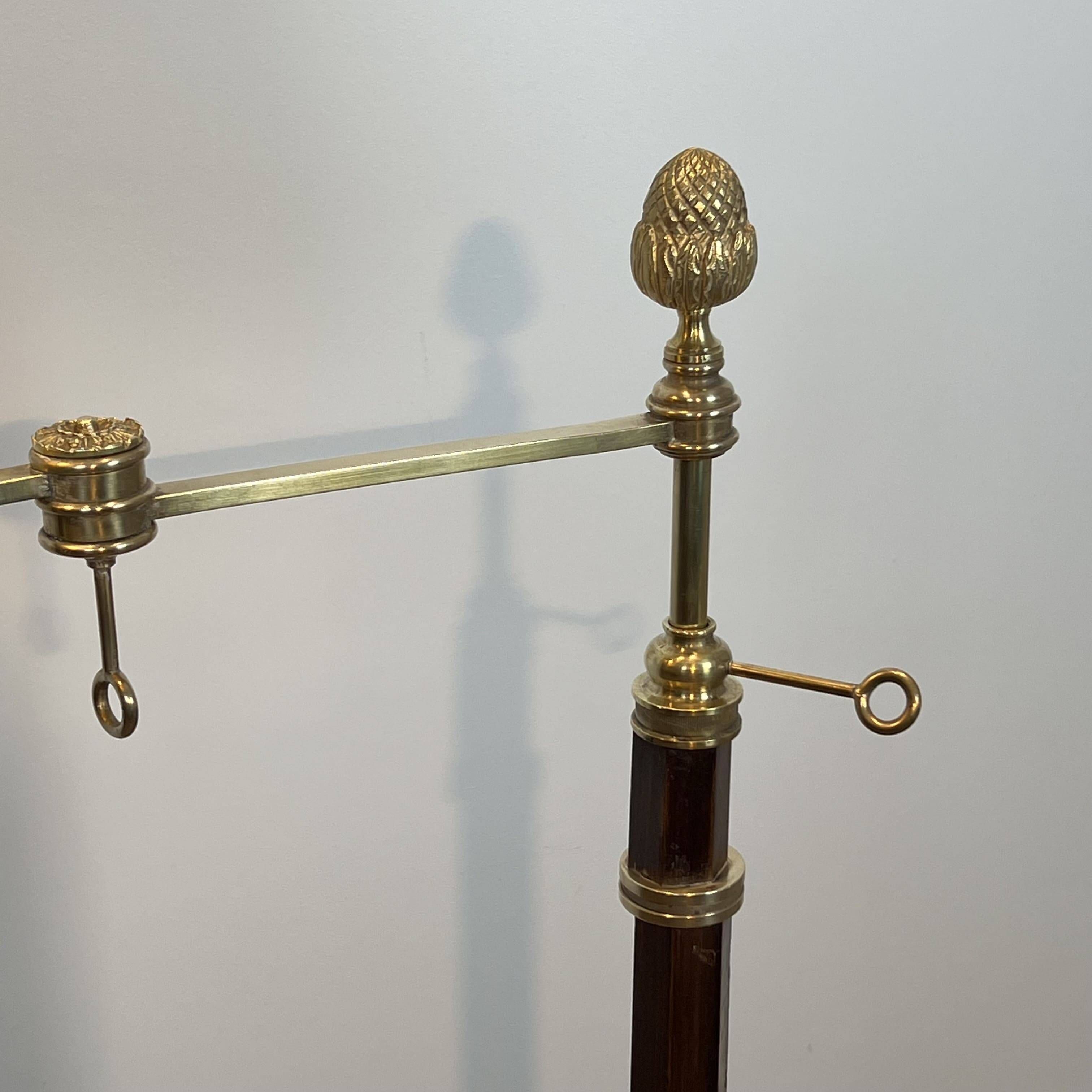 Reading Lamp in Mahogany and Gold Brass with Articulated Arm and Tripod Base