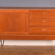Restored Danish Teak 1960s Short Retro Sideboard Hairpin Legs