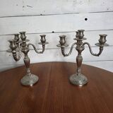 Pair of Louis XVI style candlesticks in silver-plated bronze