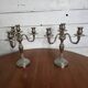 Pair of Louis XVI style candlesticks in silver-plated bronze