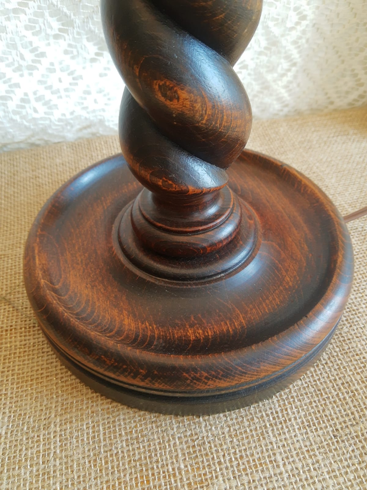 Turned wooden table lamp - vintage