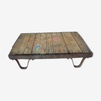 Old wooden factory industrial pallet, wood and metal living room table