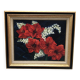 Tableau ancien bouquet de fleurs nature morte peinture à l'huile