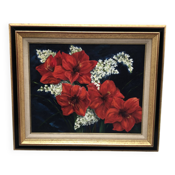 Antique painting bouquet of flowers still life oil painting
