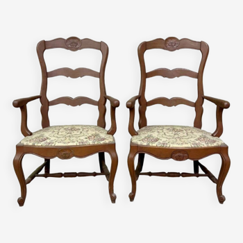 Pair of neo-rustic Louis XV style oak armchairs circa 1900