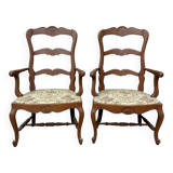 Pair of neo-rustic Louis XV style oak armchairs circa 1900