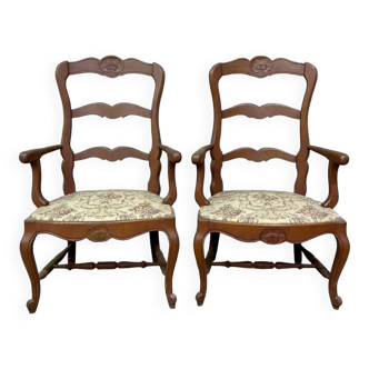 Pair of neo-rustic Louis XV style oak armchairs circa 1900