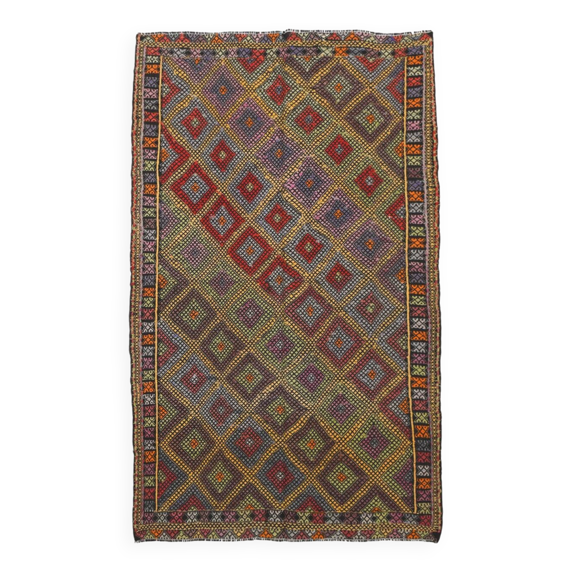 5x8 Yellow & Red Handmade Kilim Rug, 150x247Cm