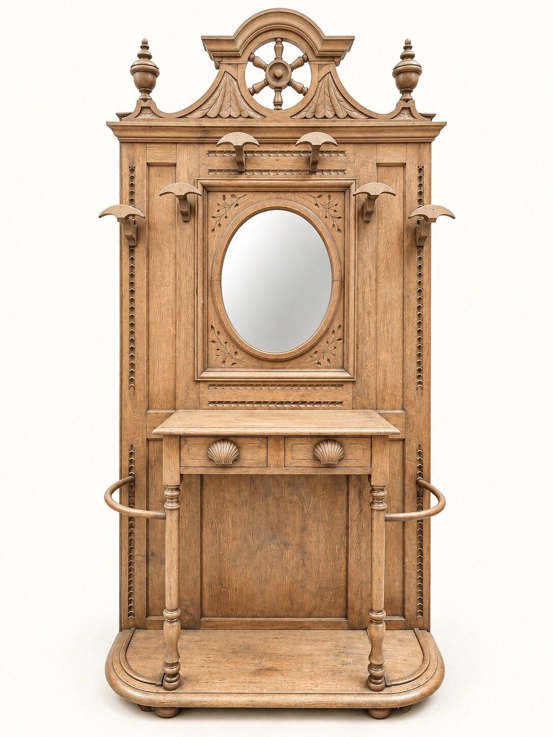 Napoleon III entrance hall wardrobe in solid oak with bevelled mirror.