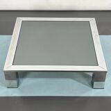 Mid-century chrome and dark mirror glass side table attributed to Saporiti. Italy 1970s