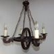 French vintage rustic 4 light wheel chandelier hand
