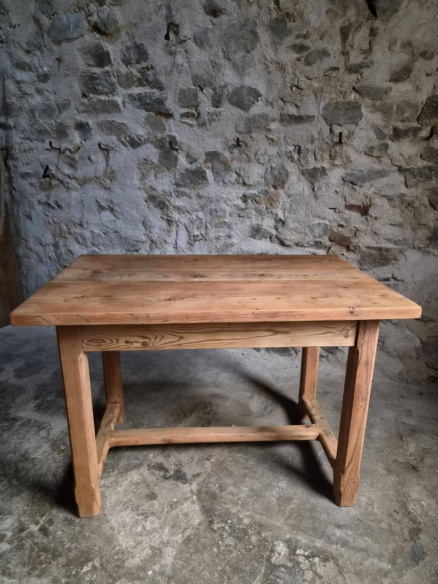 Vintage pine kitchen table or desk with two drawers – 1950s