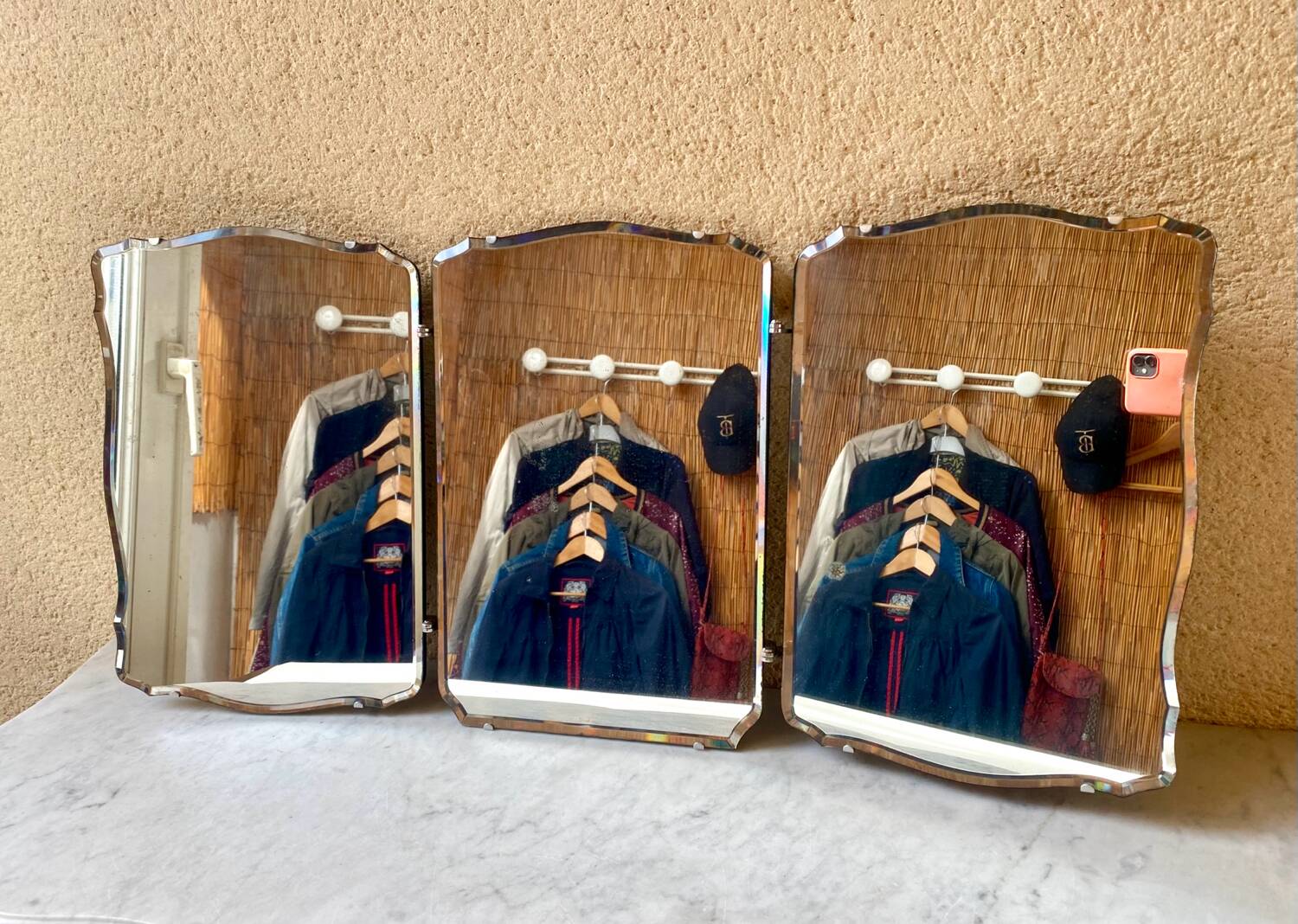 Miroir triptyque biseauté vintage art déco bauhaus années 30/40
