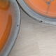 Set of 2 ceramic aperitif cups Niedervillers Calut, mid century, orange flowers