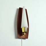 Scandinavian Modern Danish Wall Light in Teak, Brass and Opaline Glass, 1960s