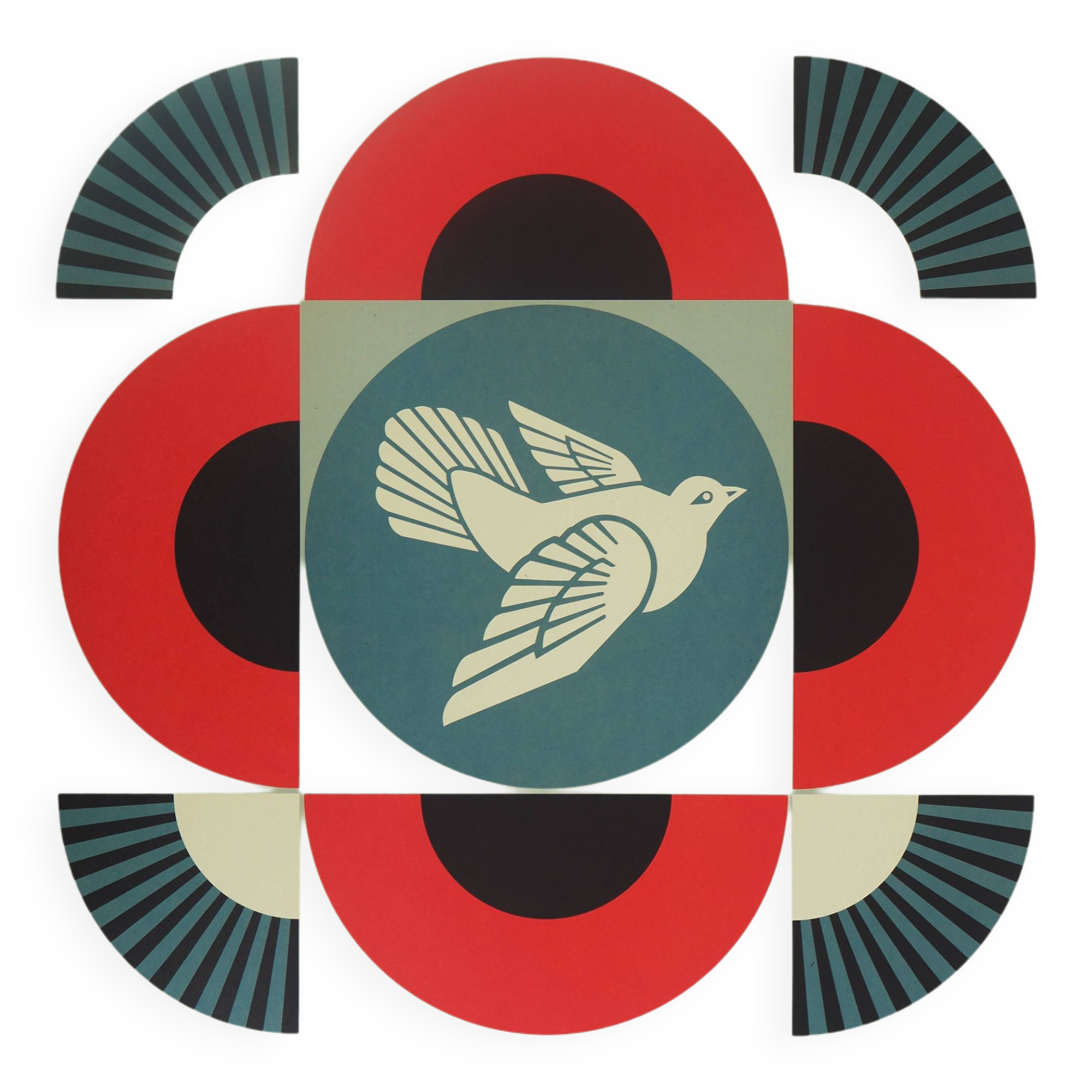 Lithographie signée Shepard Fairey (Obey Giant) : Geometric Dove Red