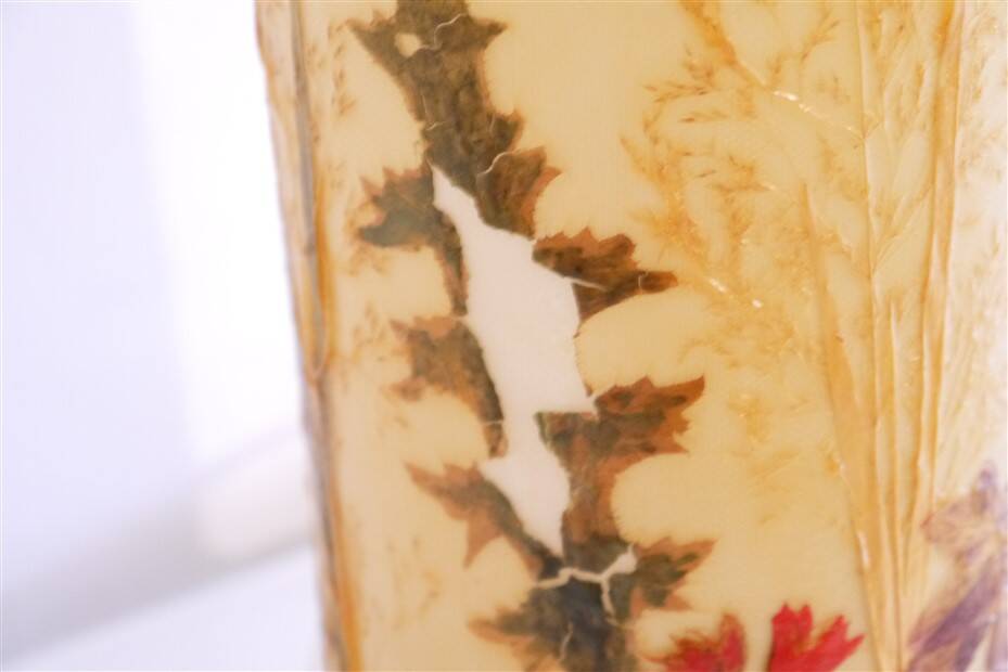 Scandinavian lamp in wood and resin with floral decor 1960