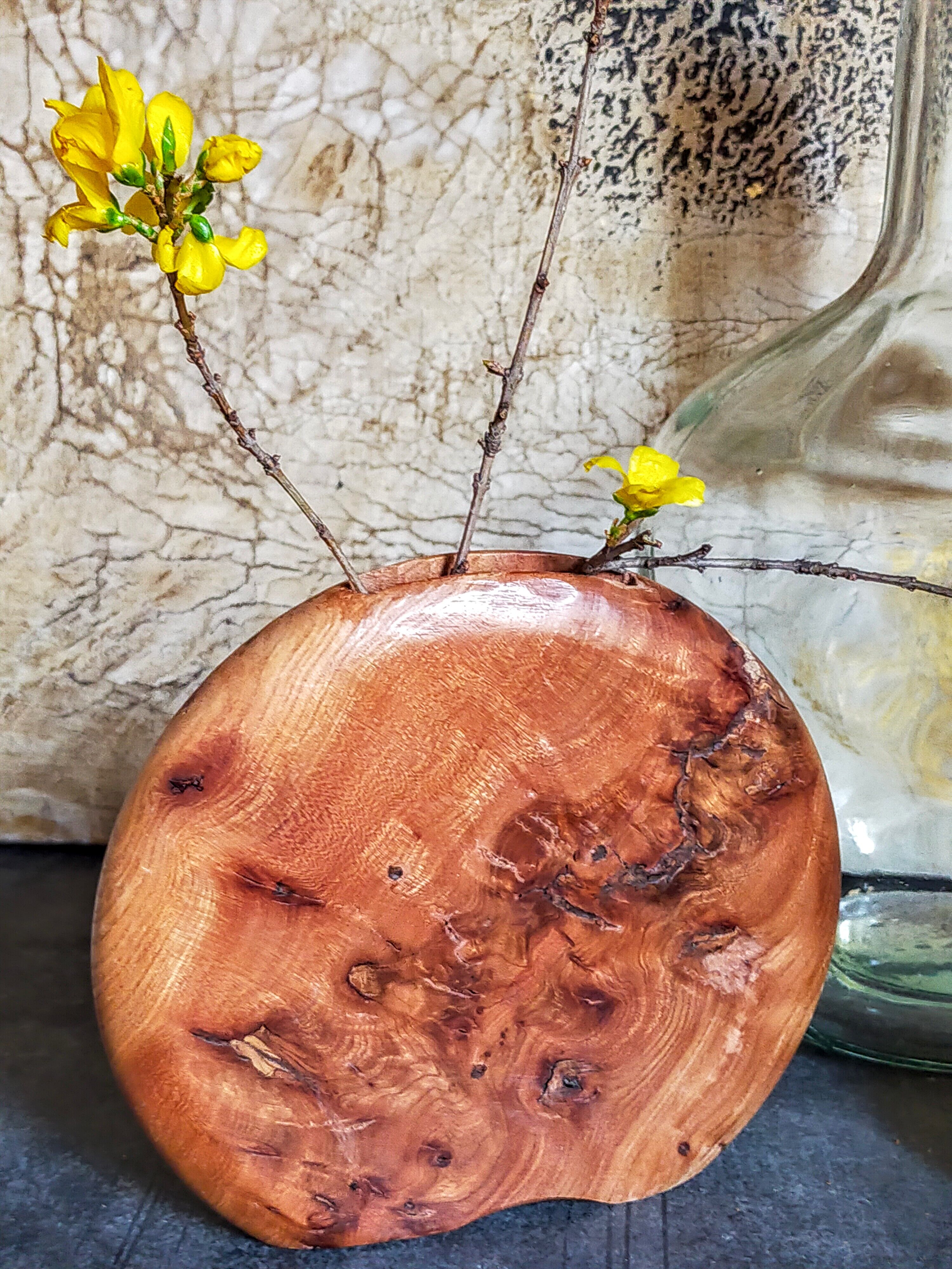 Solid wood vase vintage elm magnifying glass