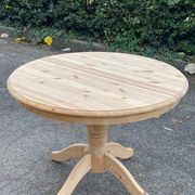 Table à manger ronde extensible pied central rénovée en bois massif brut 105cm