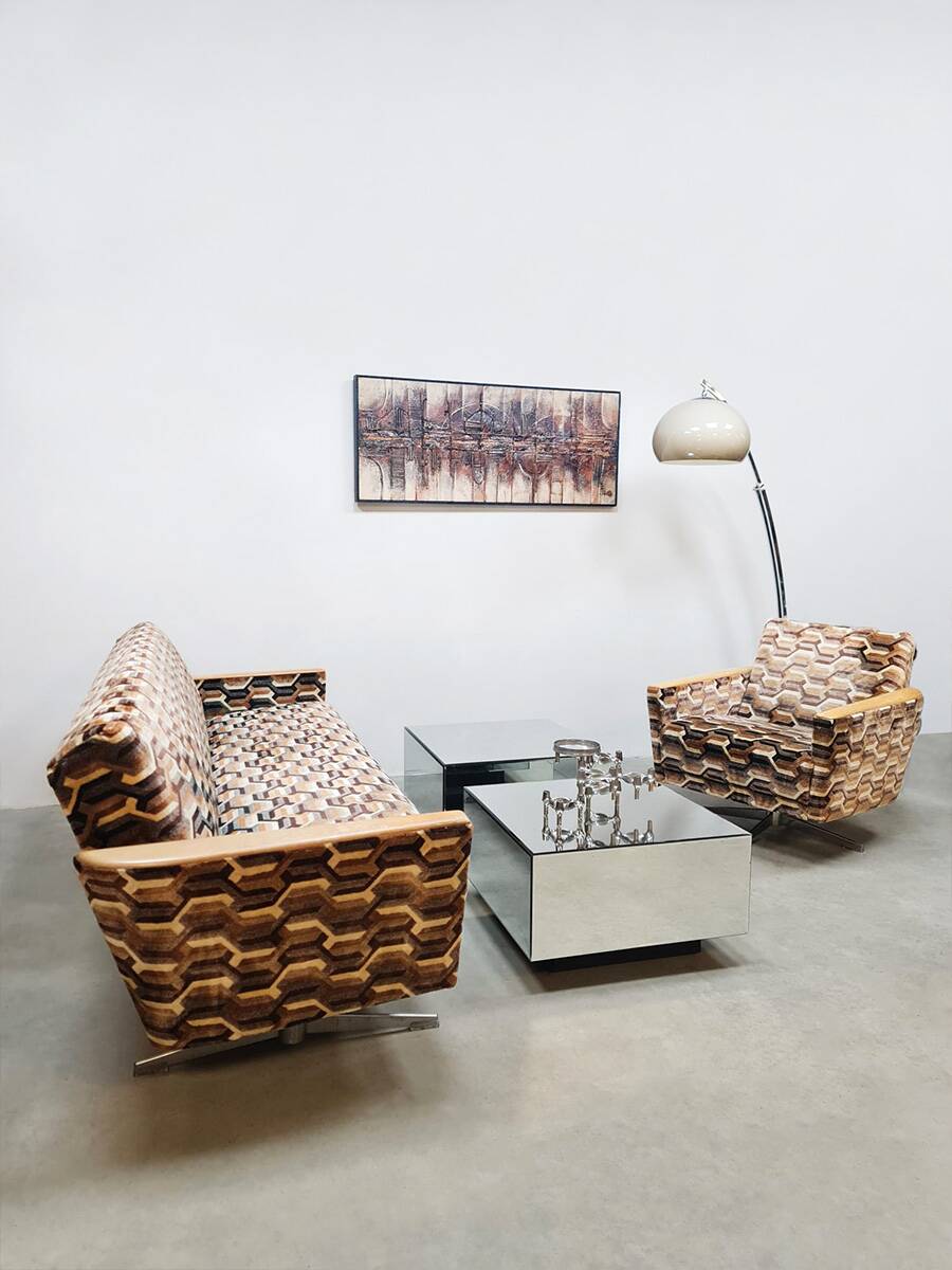 Vintage sofa &amp; lounge chair 'Geometric graphic dessin'