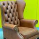 Fauteuil Chesterfield en cuir marron clair vintage