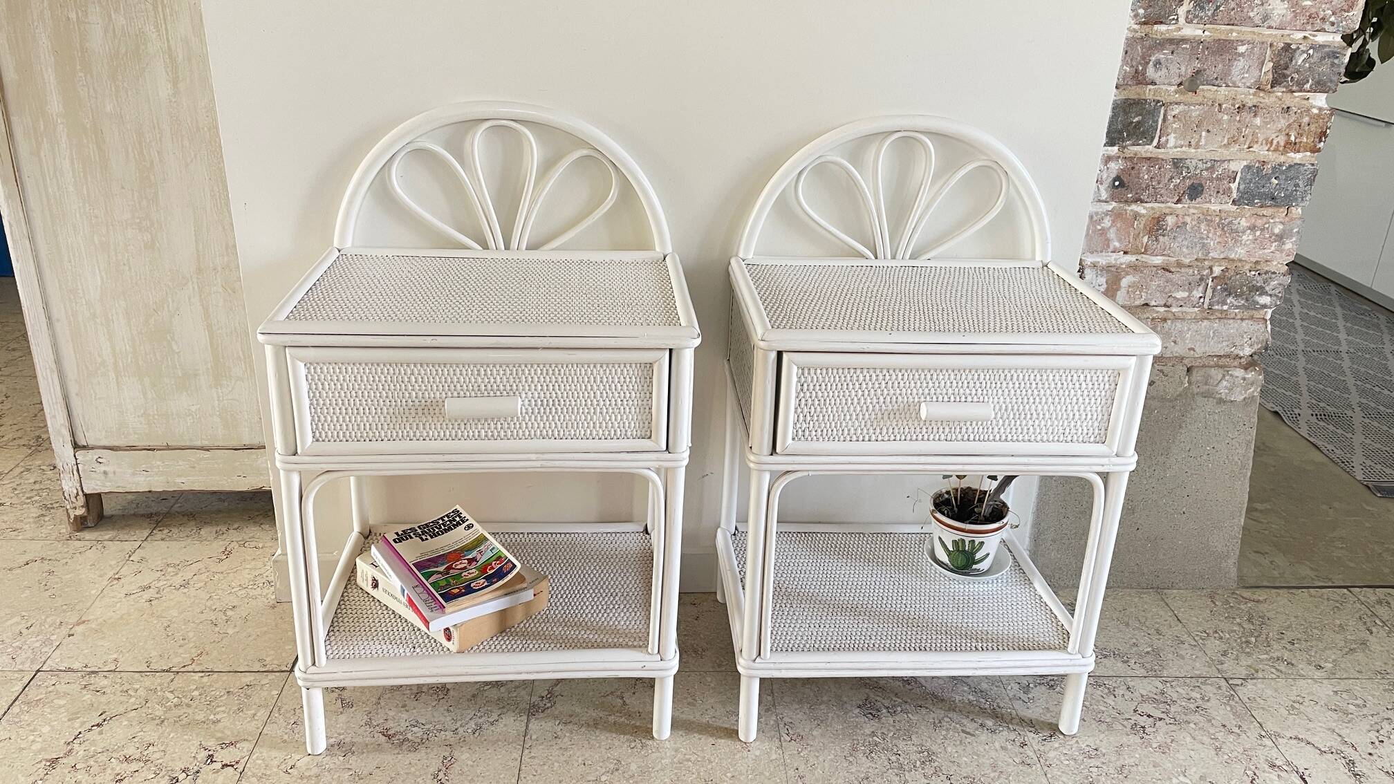 Pair of Vintage Rattan Bedside Tables