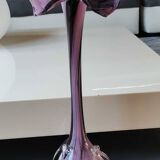 Elegant Large vase, Murano/Italy. Floral/Calla shape collar. Decorated with scrolls/lilac/plum waves. High 43 cm