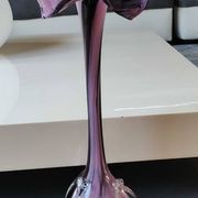 Elegant Large vase, Murano/Italy. Floral/Calla shape collar. Decorated with scrolls/lilac/plum waves. High 43 cm