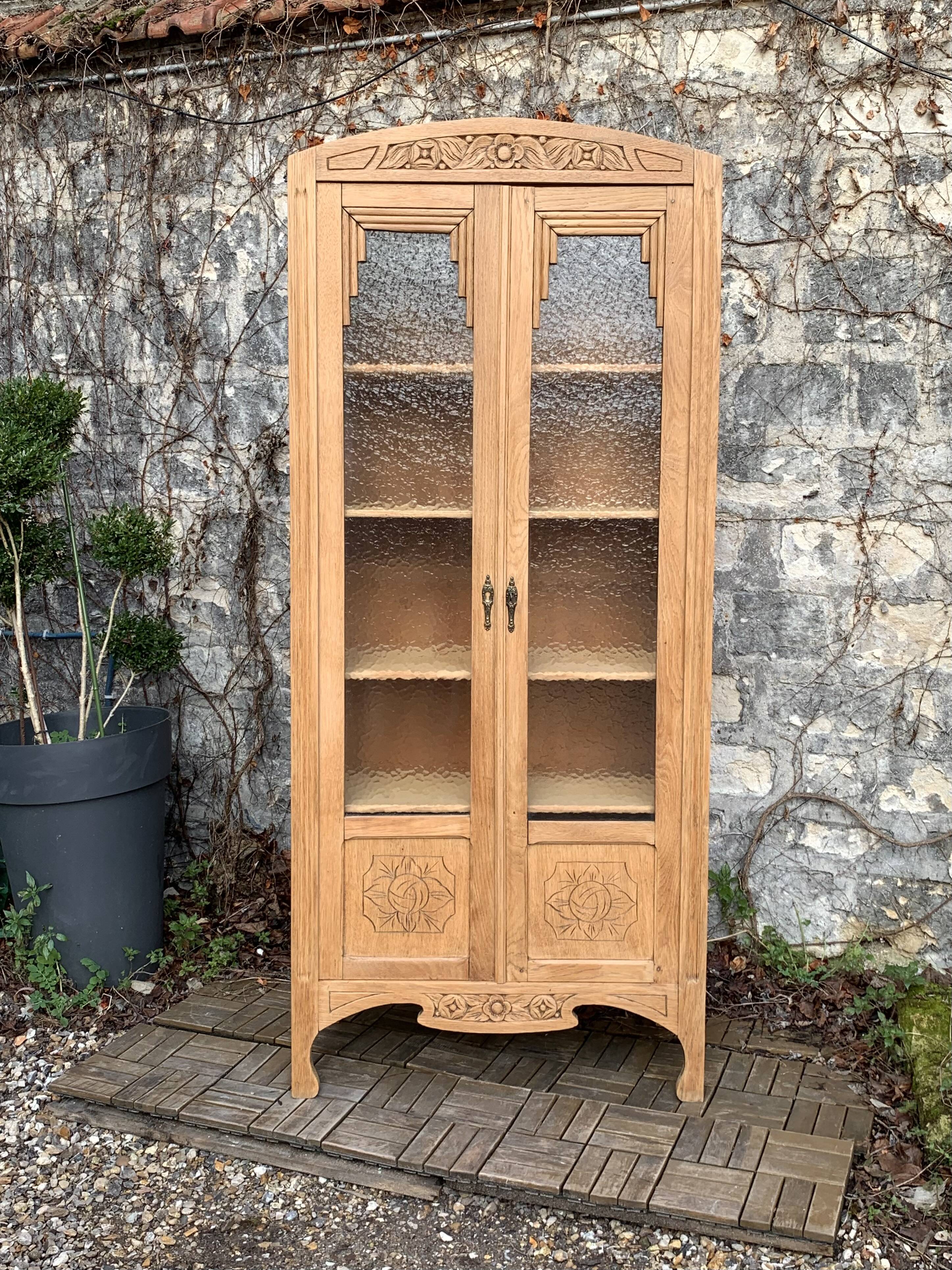 Parisian glass cabinet art deco raw wood 1930
